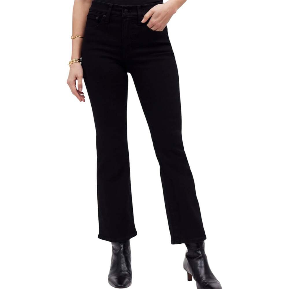 Madewell Kick Out Crop Jeans Flare 25" Mid Rise Black Rinse Wash 28P